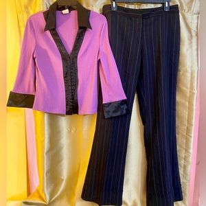 Size Large Blouse. Size 9 Pant. Rayon. Polyester. Spandex.